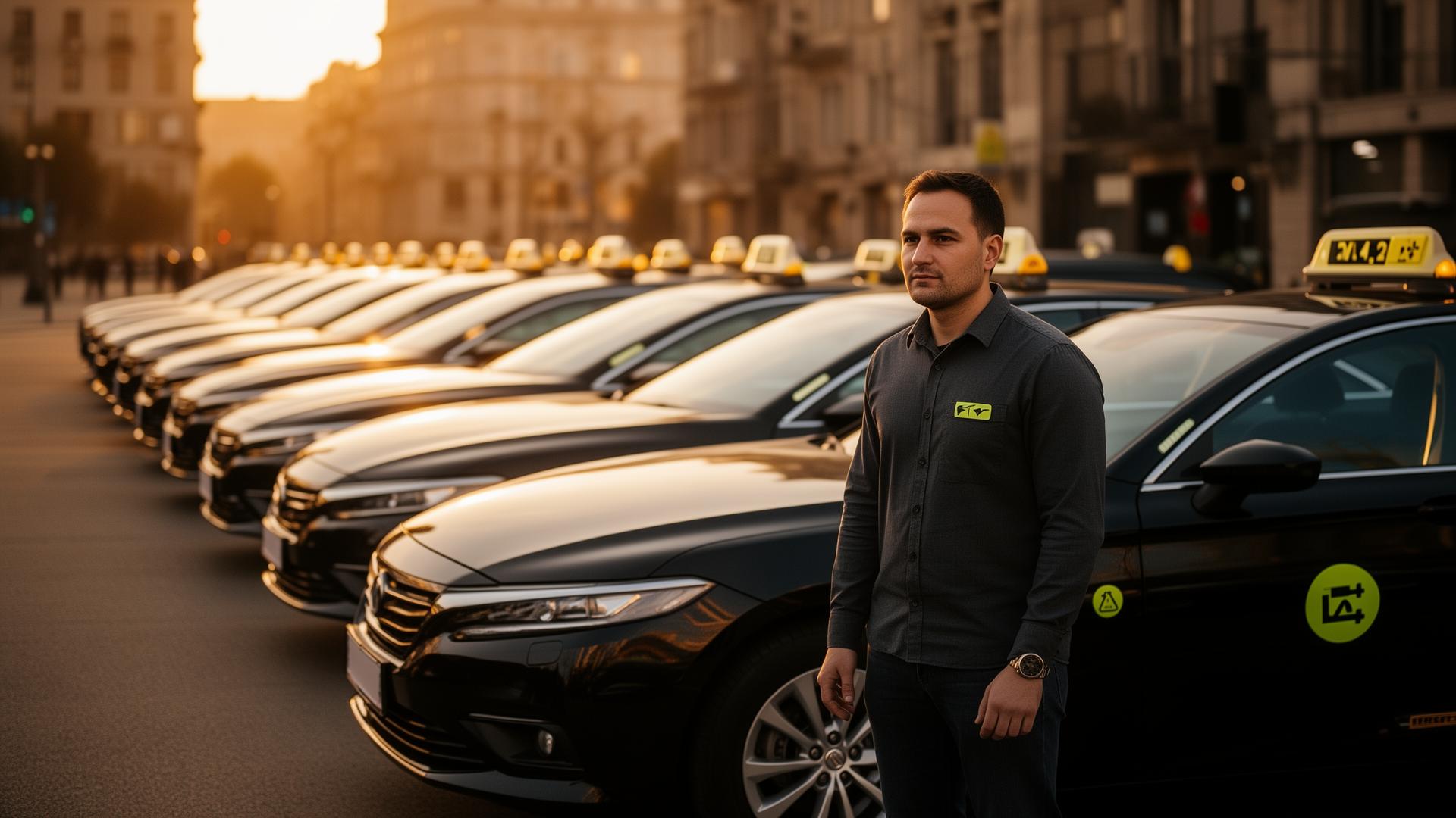 Fleet manager naast zijn wagenpark