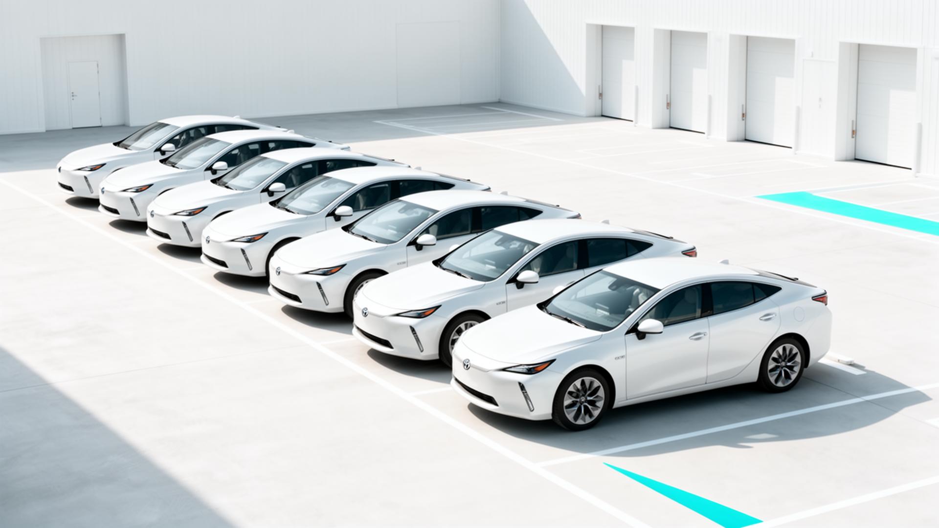 Amigoo fleet, moderne witte voertuigen op een net depot
